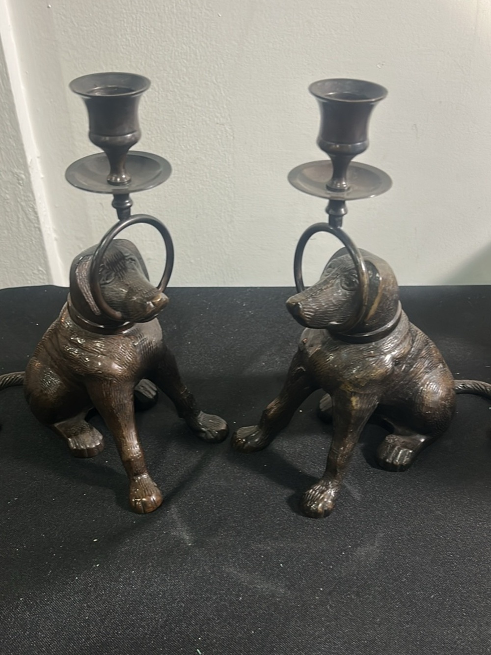 Gorgeous bronze dog pair of candle holders